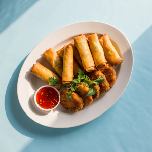 7 (4) 炸素菜春卷拼泰式魚餅